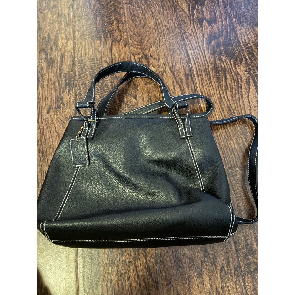Relic Black Pebbled Satchel Handbag White Contrast Stitch Crossbody Bag